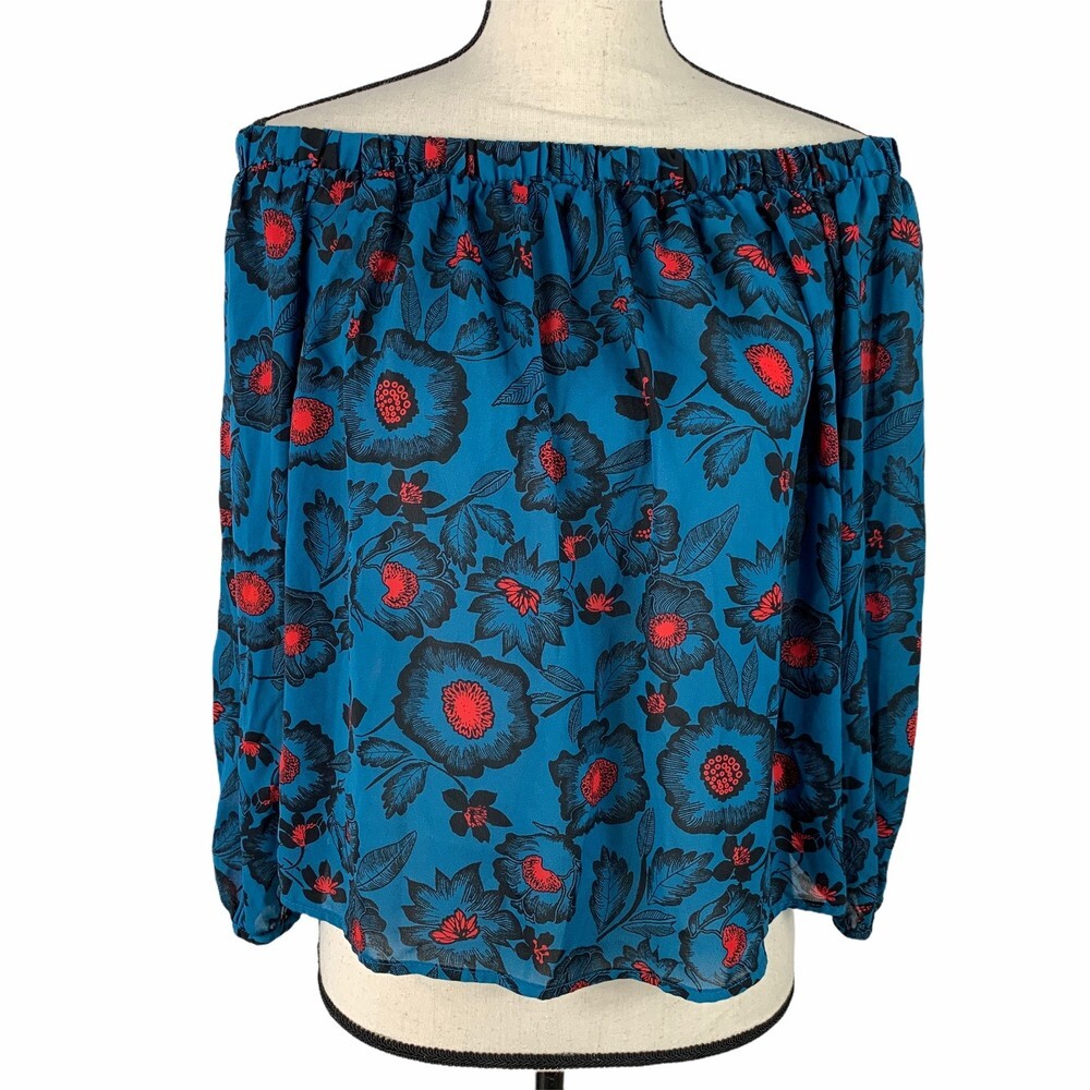 Forever 21 Cropped Blouse Elastic Neckline Cottage-core Floral Size 8
